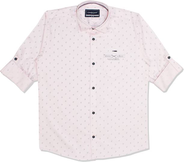 Charchit Boys Printed Casual Pink Shirt
