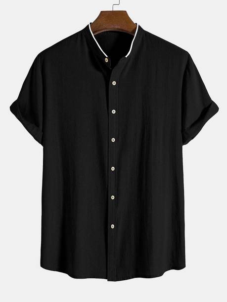 Qlonz Store Men Self Design Casual Black Shirt