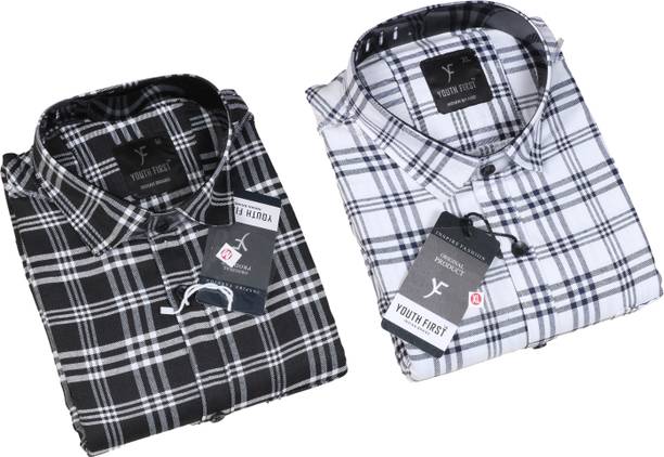 BLUE MARTIN Men Regular Fit Checkered Spread Collar Casual Shirt