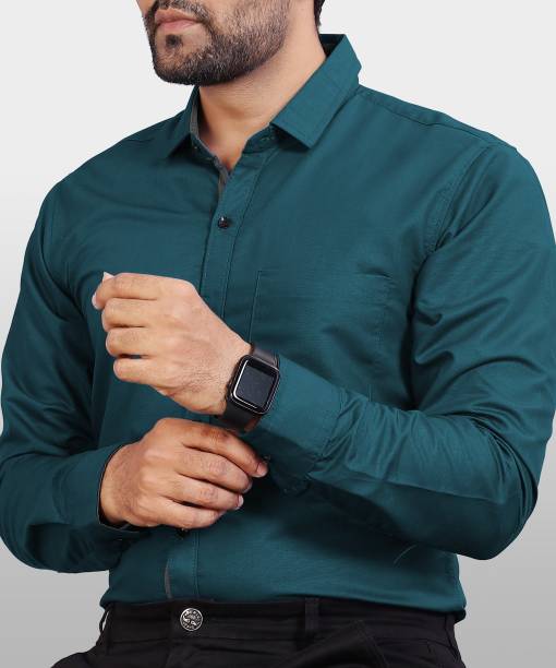 Men Regular Fit Solid Button Down Collar Formal Shirt Price in India