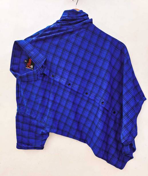Qlonz Store Men Checkered Casual Blue Shirt