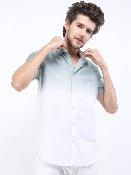 Men Slim Fit Dyed/Ombre Cut Away Collar Casual Shirt