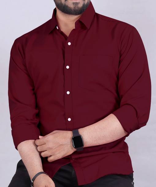 Men Regular Fit Solid Spread Collar Casual Shirt Price in India