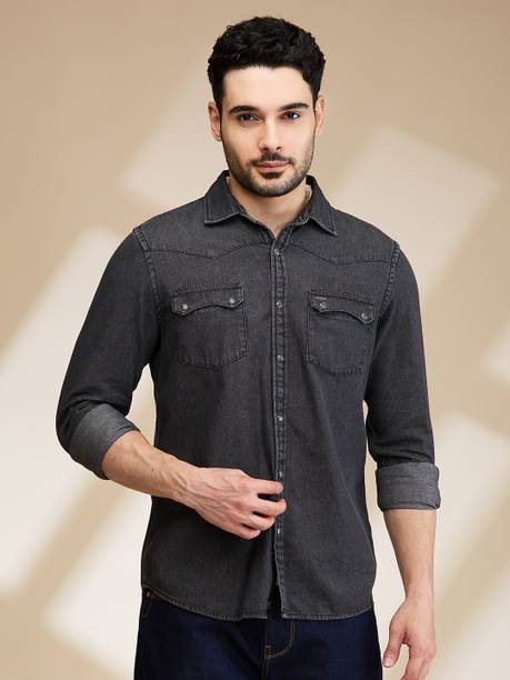 Grey Slim Fit Regular Collar Men's Shirt by Being Human Clothing
