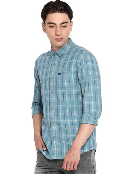 Wrangler Men Checkered Casual Blue Shirt