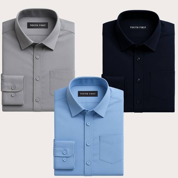 Youth First Men Slim Fit Solid Spread Collar Formal Shirt