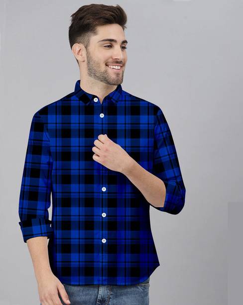 Men Regular Fit Checkered Curved Collar Casual Shirt