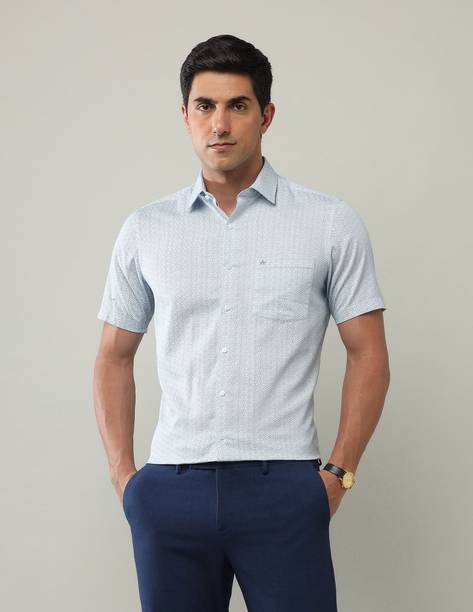 Men Regular Fit Geometric Print Spread Collar Formal Shirt
