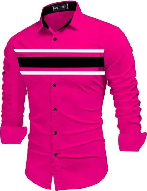 Plum Crazy Men Color Block Casual Pink Shirt