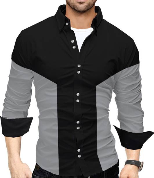 Men Regular Fit Color Block Casual Shirt Price in India