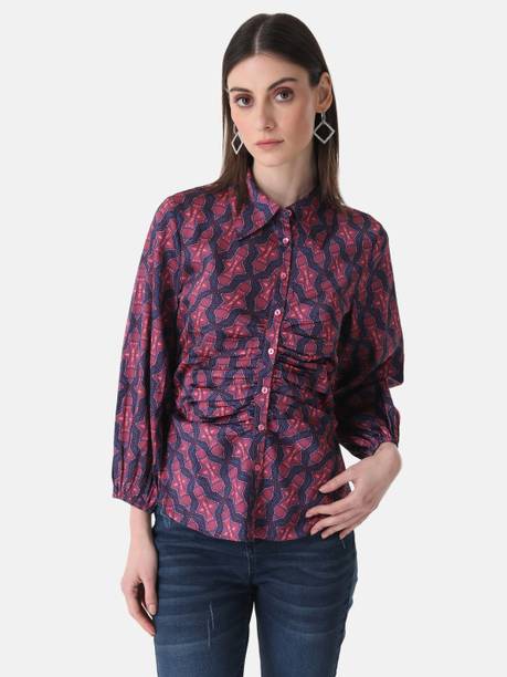 Women Regular Fit Geometric Print Spread Collar Casual Shirt
