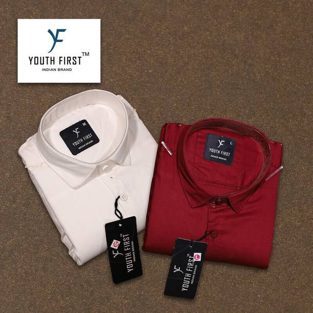 youth first Men Regular Fit Solid Spread Collar Casual Shirt (Pac