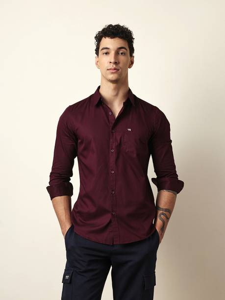 bear house men solid casual maroon shirt