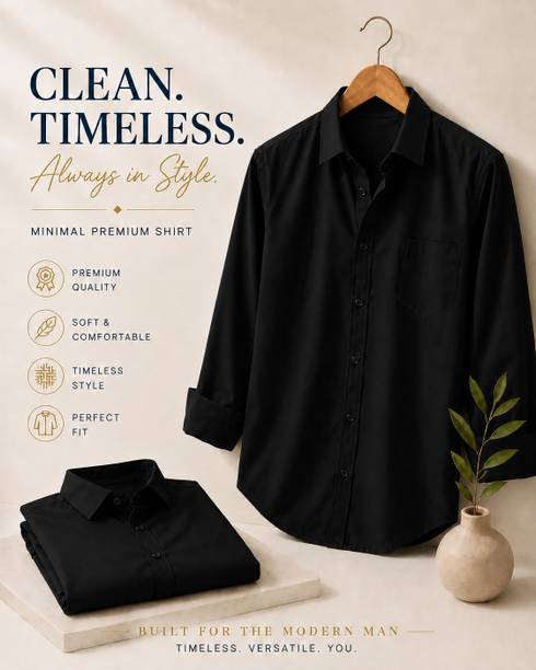 Bajrion Men Regular Fit Solid Spread Collar Casual Shirt
