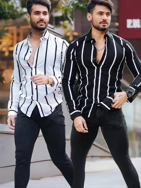 Men Regular Fit Striped Slim Collar Casual Shirt