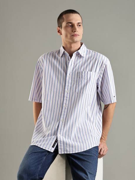 Men Comfort Fit Fit Striped Spread Collar Casual Shirt