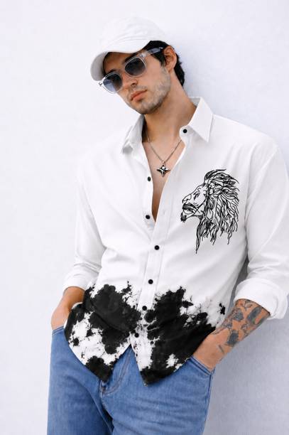 Men Regular Fit Graphic Print, Printed Spread Collar Party Shirt