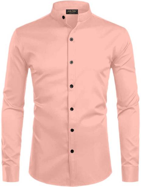 MILDIN Men Slim Fit Solid Mandarin Collar Formal Shirt