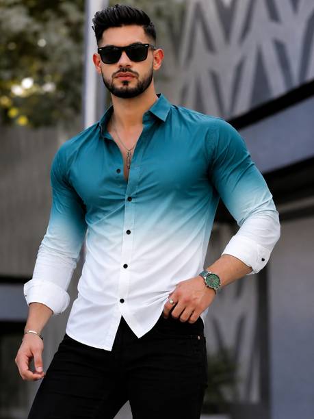 Men Slim Fit Dyed/Ombre Spread Collar Casual Shirt