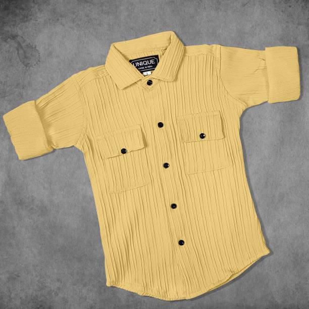 Mameru Boys Printed Casual Yellow Shirt