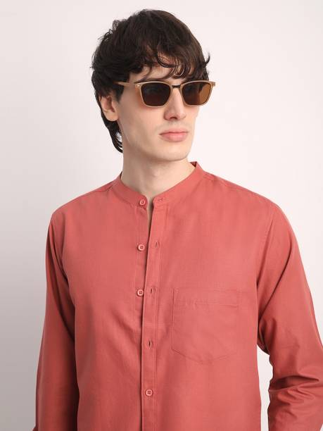 Voroxy Men Solid Casual Orange, White Shirt