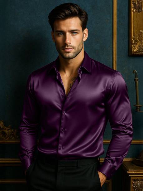 BROCON Men Solid Party Purple Shirt