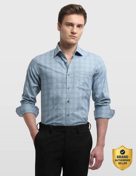 Men Slim Fit Checkered Spread Collar Formal Shirt