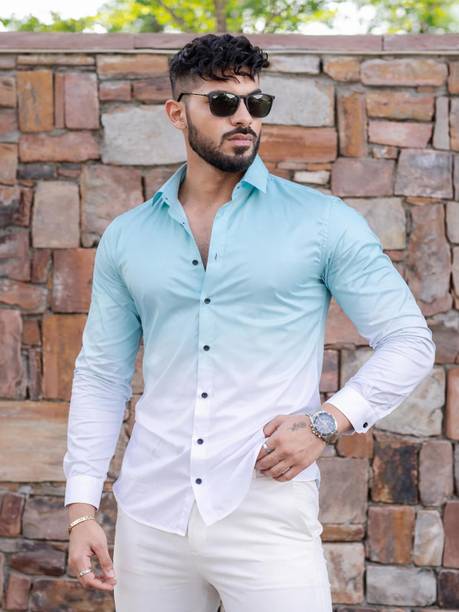 Men Regular Fit Dyed/Ombre Spread Collar Casual Shirt