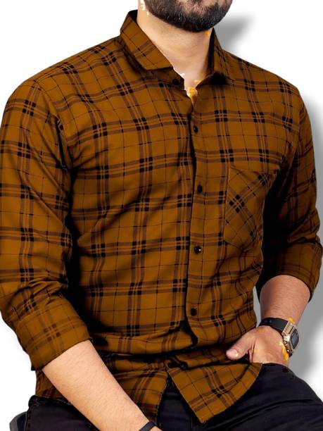 HKV FASHION Men Regular Fit Checkered Spread Collar Casual Shirt