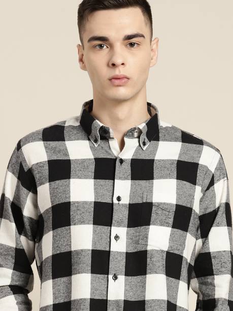 Hancock Men Checkered Casual Black, White, Grey Shirt