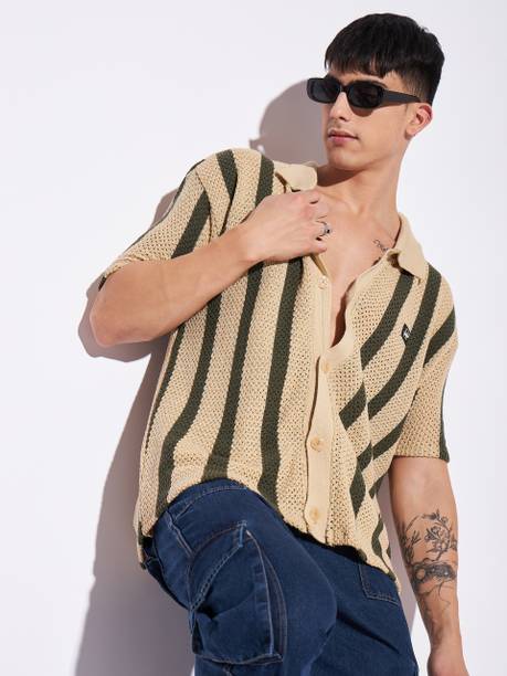 Men Boxy Fit Striped Spread Collar Casual Shirt
