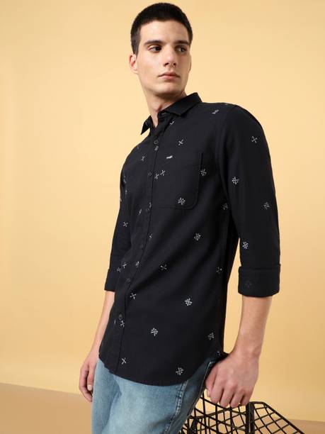 Wrangler Men Printed Casual Black Shirt