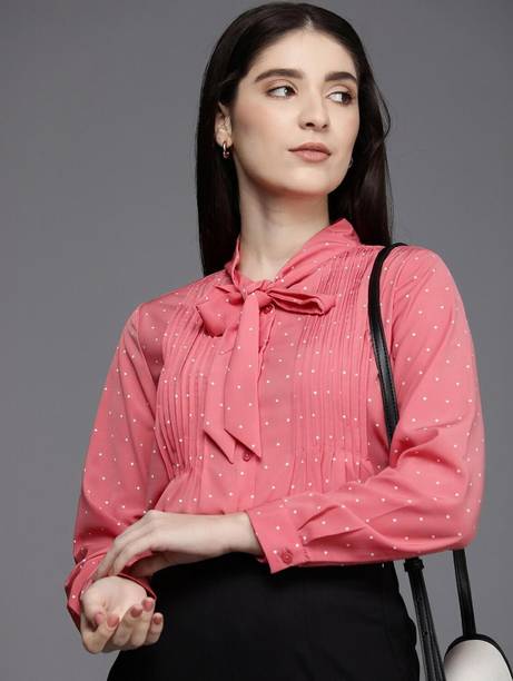 Women Regular Fit Polka Print Spread Collar Casual Shirt