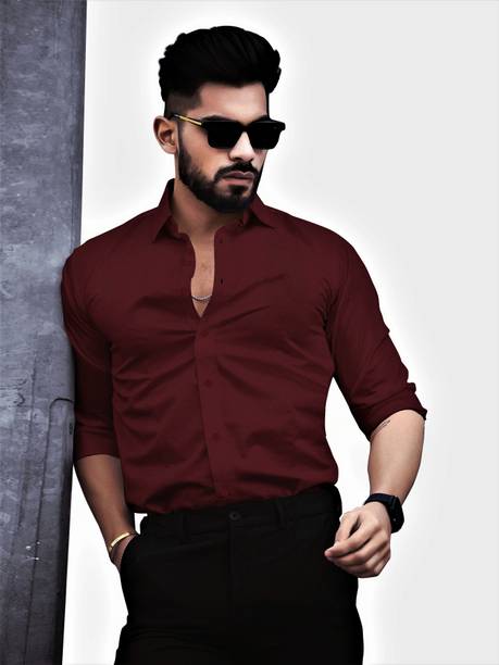 Price History of Men Regular Fit Solid Spread Collar Formal Shirt