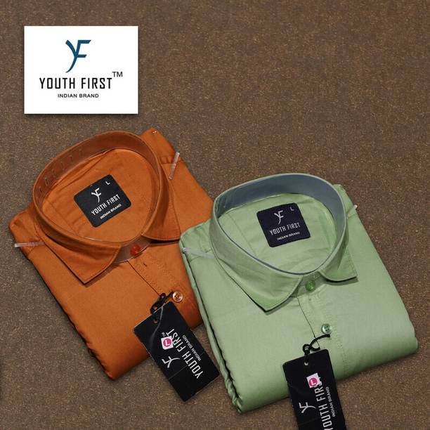 youth first Men Regular Fit Solid Spread Collar Casual Shirt (Pac