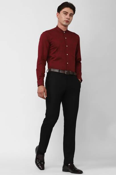 Men Slim Fit Solid Mandarin Collar Formal Shirt