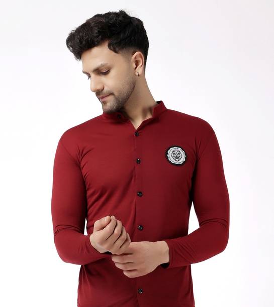 Money Leaf Men Solid Casual Maroon Shirt