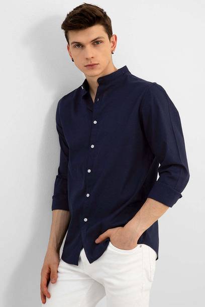 Qlonz Store Men Self Design Casual Blue Shirt