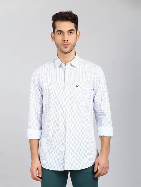 Men Slim Fit Geometric Print Cut Away Collar Casual Shirt