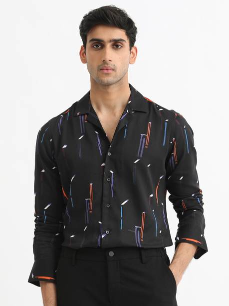Men Slim Fit Printed Lapel Collar Casual Shirt