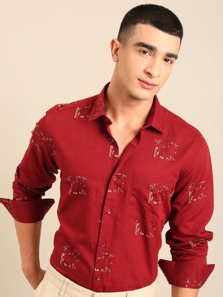 Men Regular Fit Printed Spread Collar Casual Shirt