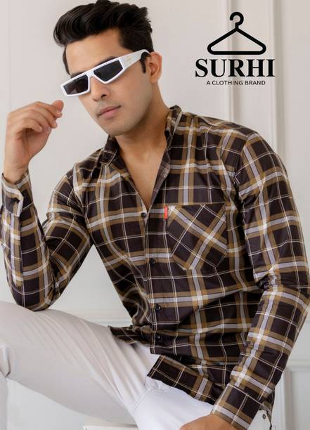 Surhi Men Checkered Casual Brown, Gold Shirt