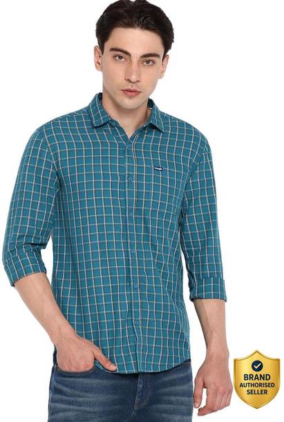 Wrangler Men Checkered Casual Blue Shirt