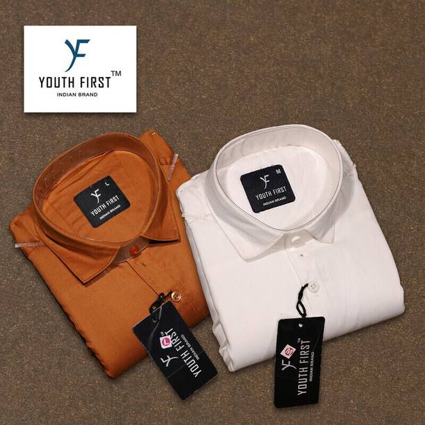 youth first Men Regular Fit Solid Spread Collar Casual Shirt (Pac