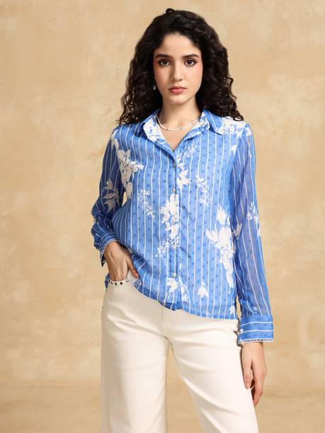 Women Relaxed Fit Fit Self Design Button Down Collar Formal Shirt