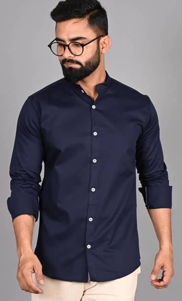 Qlonz Store Men Solid Casual Blue Shirt