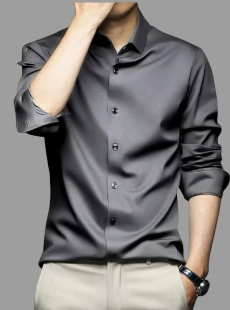 BROCON Men Solid Casual Grey Shirt