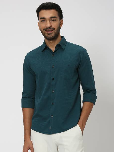 Men Slim Fit Self Design Spread Collar Casual Shirt