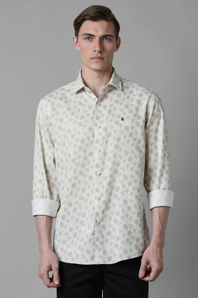 louis philippe men printed casual cream shirt