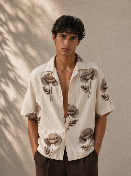 Men Relaxed Fit Fit Floral Print Lapel Collar Casual Shirt